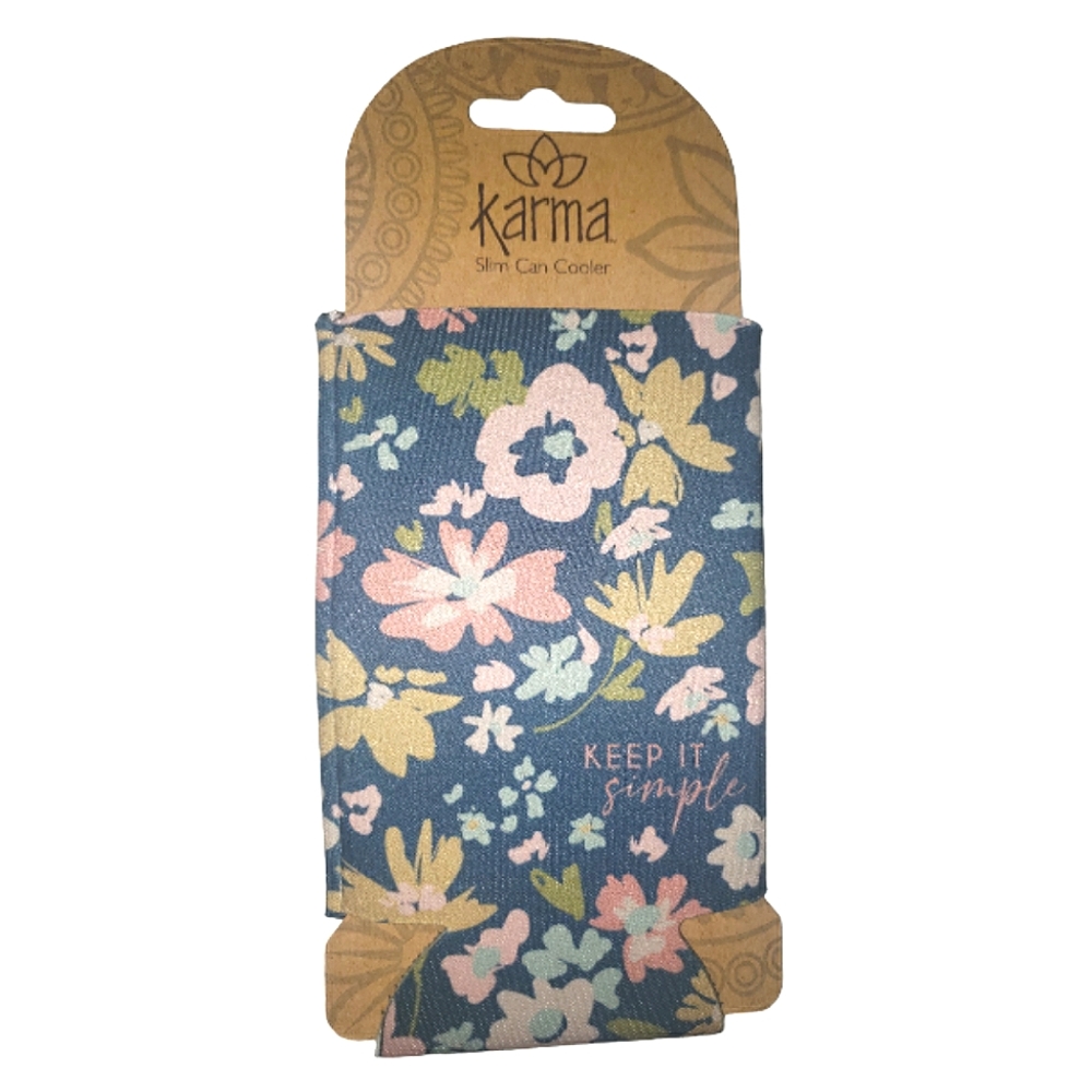 Karma Slim Can Cover 'Keep It Simple' Floral Design Drink Sleeve Koozie NWT